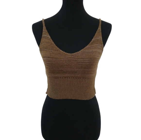 debut Tops - Sweater Knit Crop Tank Top Olive Green Size Small NWOT Boho Knitted Crochet Sexy
